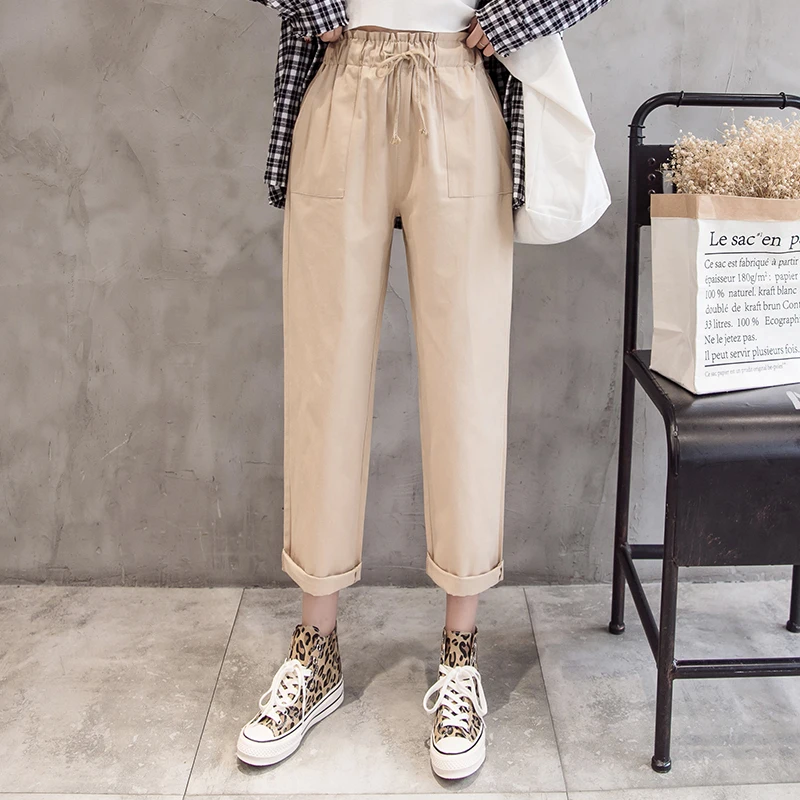 Women pants 2019 spring summer fashion female solid high waist loose harem pant large size trousers casual cargo streetwear | Женская