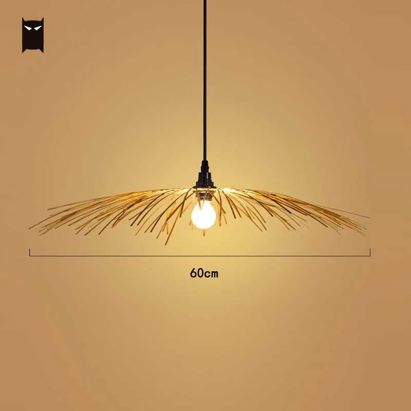 Бамбуковый Плетеный подвесной светильник с крышкой из ротанга в стиле