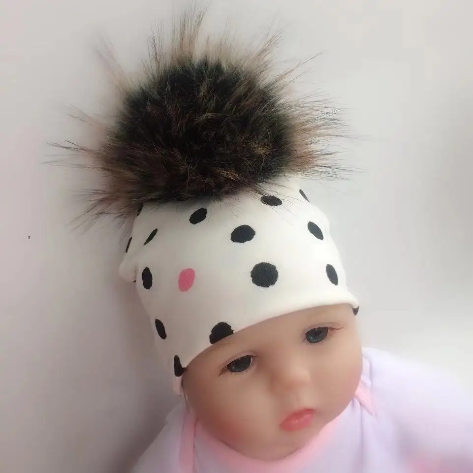 

spring autumn Toddler infant Kids children's pompom cotton dot boho hat cap skullies beanies for newborn baby girls and boys