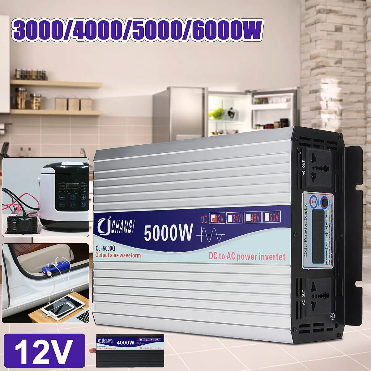 DC 12 V/24 V к переменному току 220V 6000/5000/4000/3000W инвертор с чистым синусом Мощность инвертор интеллигентая(ый) Цвет ЖК-дисплей Экран автомобиль для дома и улицы инвертор