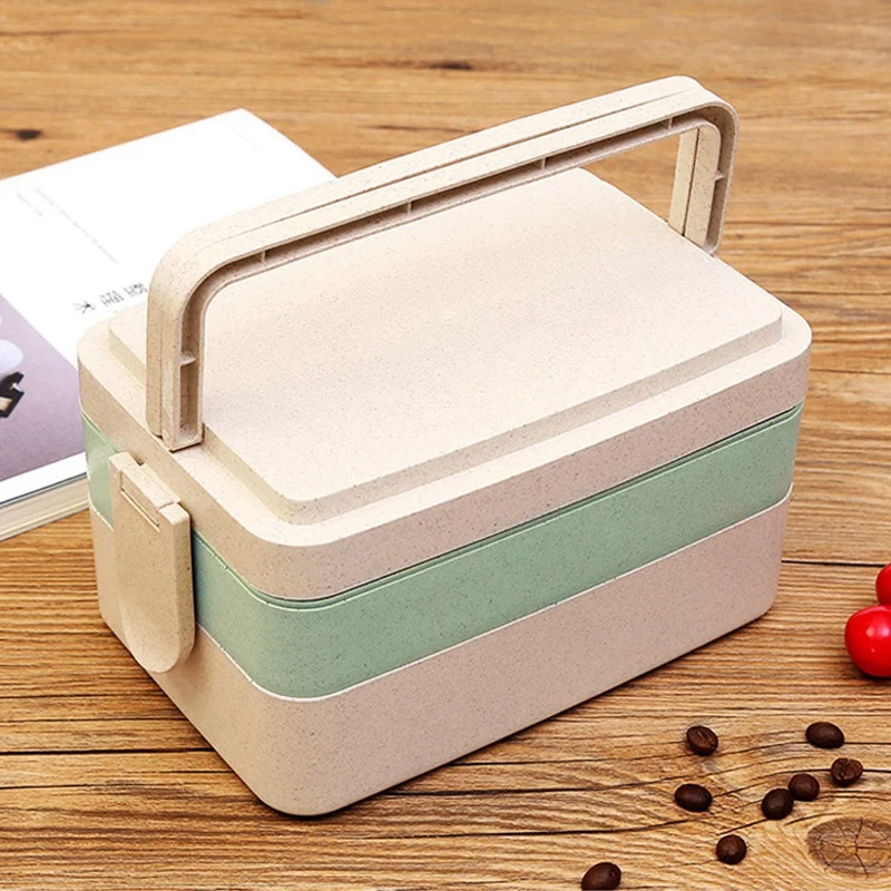 Wheat Straw Bento Box Student Multi-Layer Portable Food Container Lunch For Kids Microwave Chopsticks + Fork +Spoon | Дом и сад