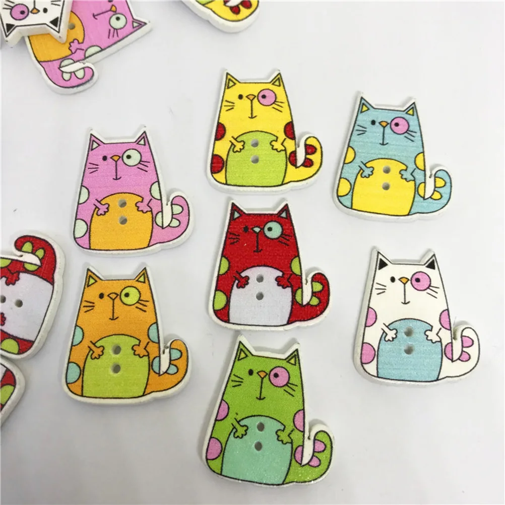 50 шт. деревянные пуговицы в виде кота|Пуговицы| |