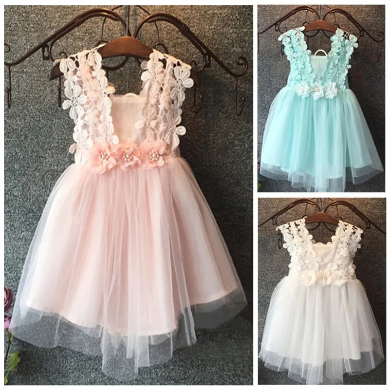 2019 Summer Sleeveless Wedding Girl Flower Dress 2 To 6 Years Old Voile Tutu Floral Strap Dresses Solid Cloth | Детская одежда и