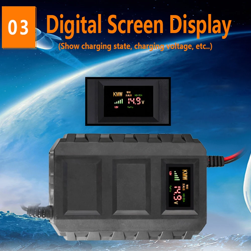 

12V KC-20A Intelligence Battery Charger for Auto Motorcycle Lead Acid Intelligent LCD Display Car Batteries Charger