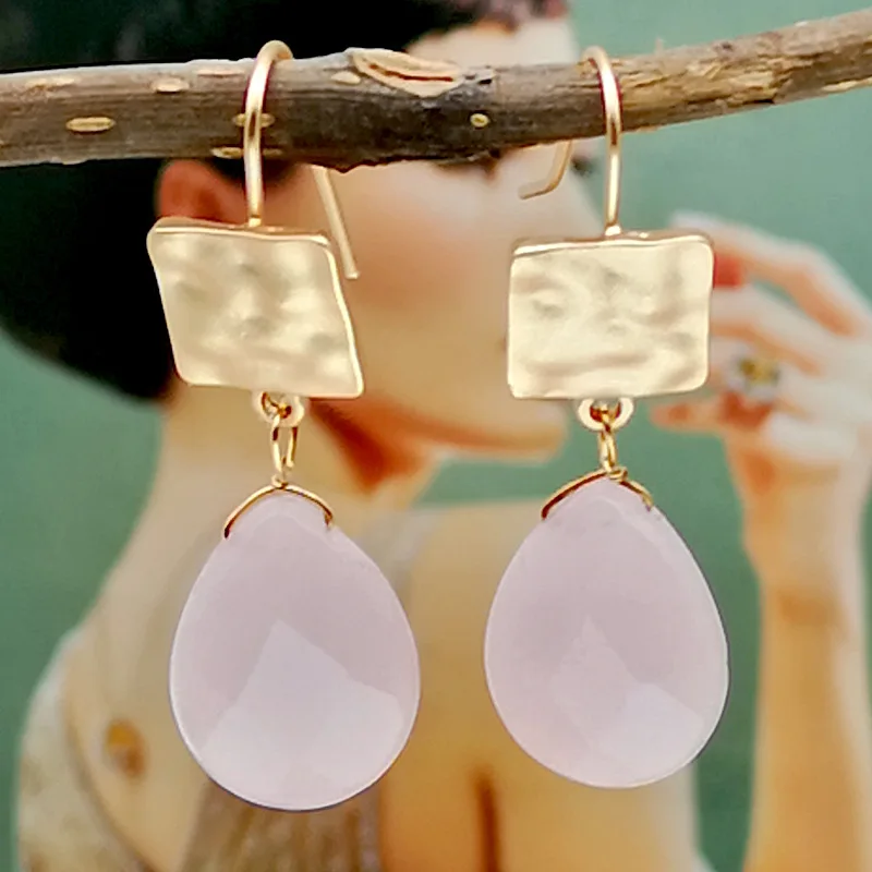 Позолоченные женские серьги-подвески простые серьги-капельки с полудрагоценным