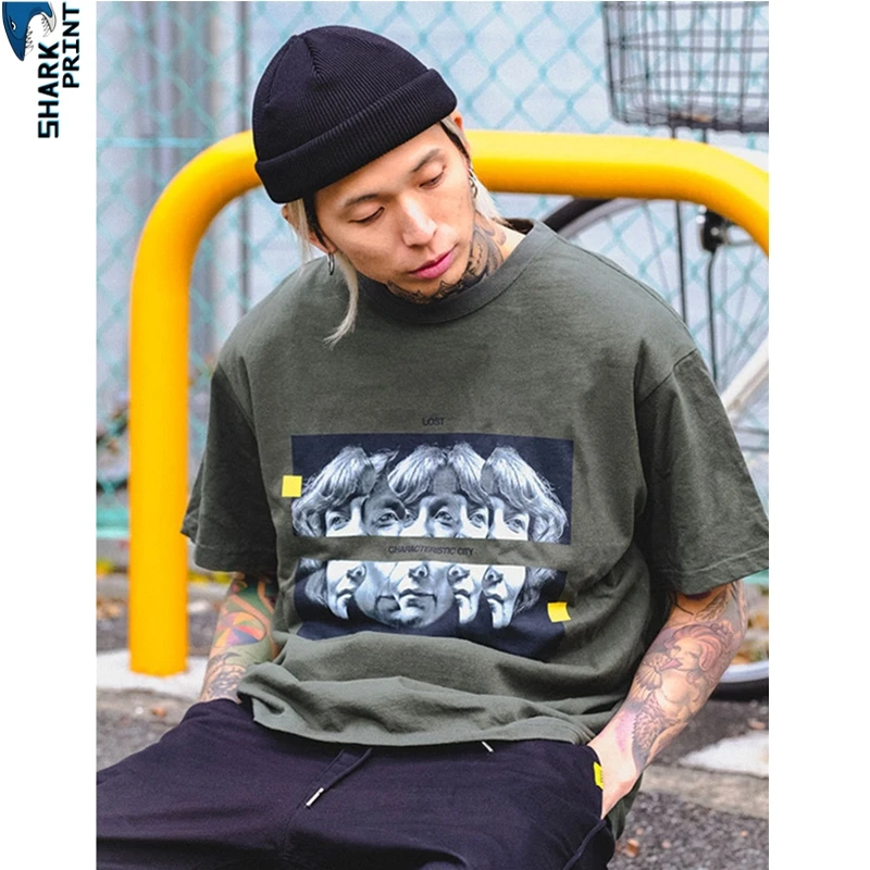 SharkPrint 2019 Summer Mens 100% Cotton 2 Pcs Fashion Profile Photo Print T Shirt Street Tees Big LOGO Casual Short Sleeve Tops | Мужская