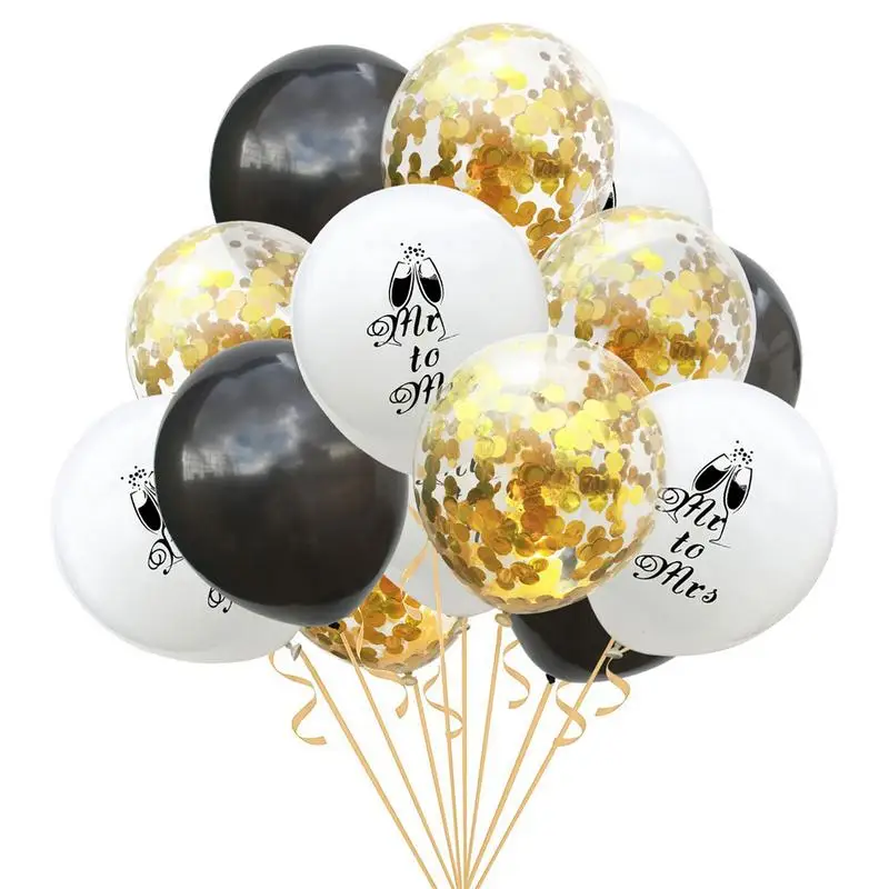 Balloon Set - 15pcs 12-Inch Just Married Pattern Latex Confetti Combination Mr To Mrs Decoration Wedding | Дом и сад
