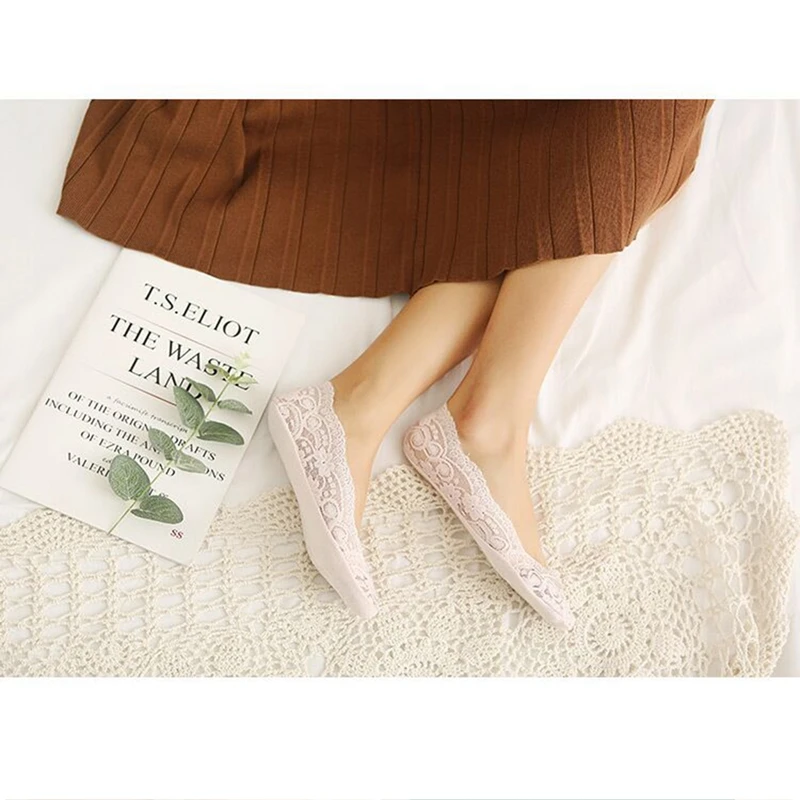 Sexy Lace Floral Sock Women Silicone Non-Slip Invisible Boat Socks Ladies Summer Breathable Solid Color Low Cut Short | Женская одежда