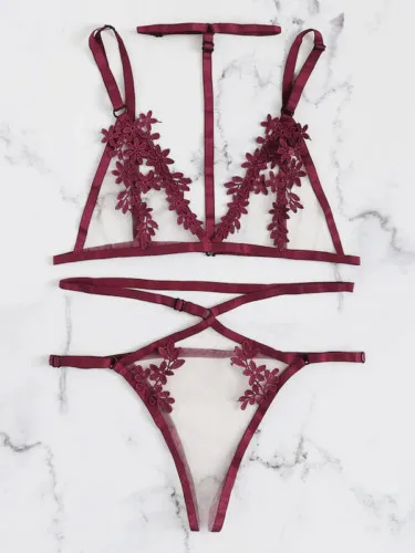 2019 Women Sexy Underwear Flower Lace G-String Babydoll Lingerie Set Ladies Choker Nightwear Sleepwear Nightdress | Тематическая