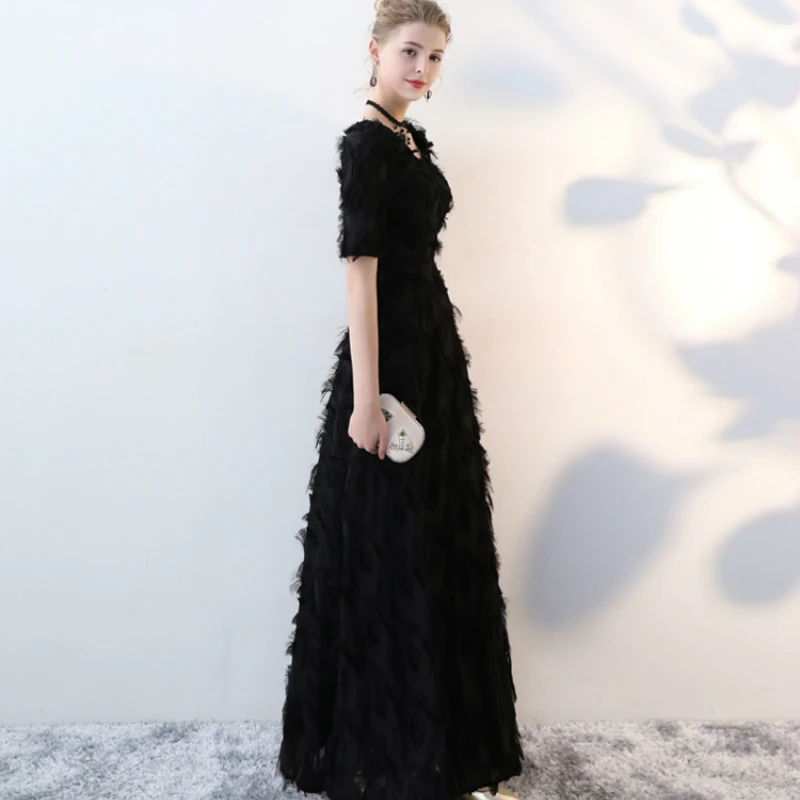 Простые черные платья с v-образным вырезом и цветочным узором Vestidos De Festa