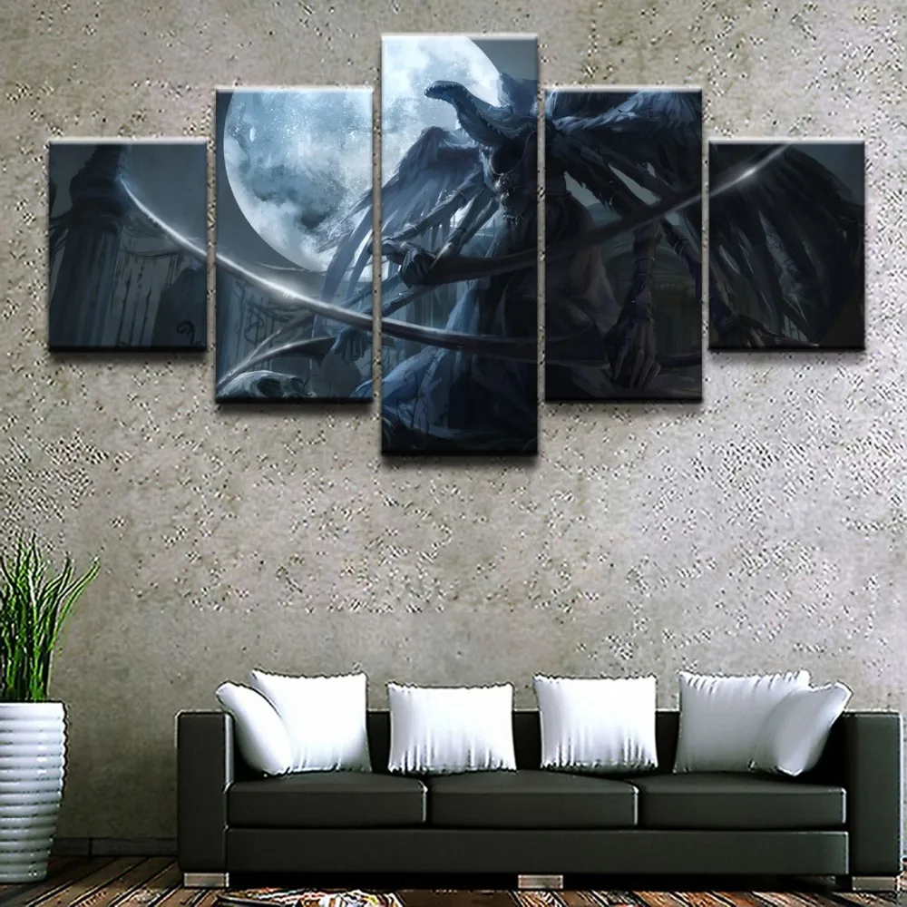 Painting On Canvas Wall Art Framework Home Decor HD Printed 5 Panel Game Bloodborne At Night Warrior Modular Pictures Poster | Дом и сад