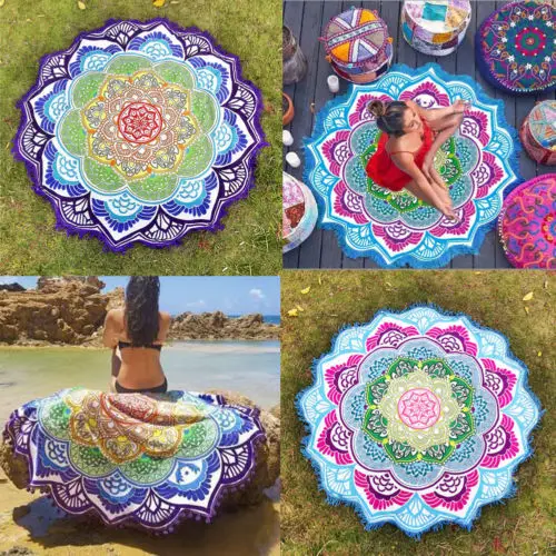 

Mandala Style Round Beach Towel Polyester Tablecloth Picnic Yoga Mat Tapestries Swimming Cover-up Wraps