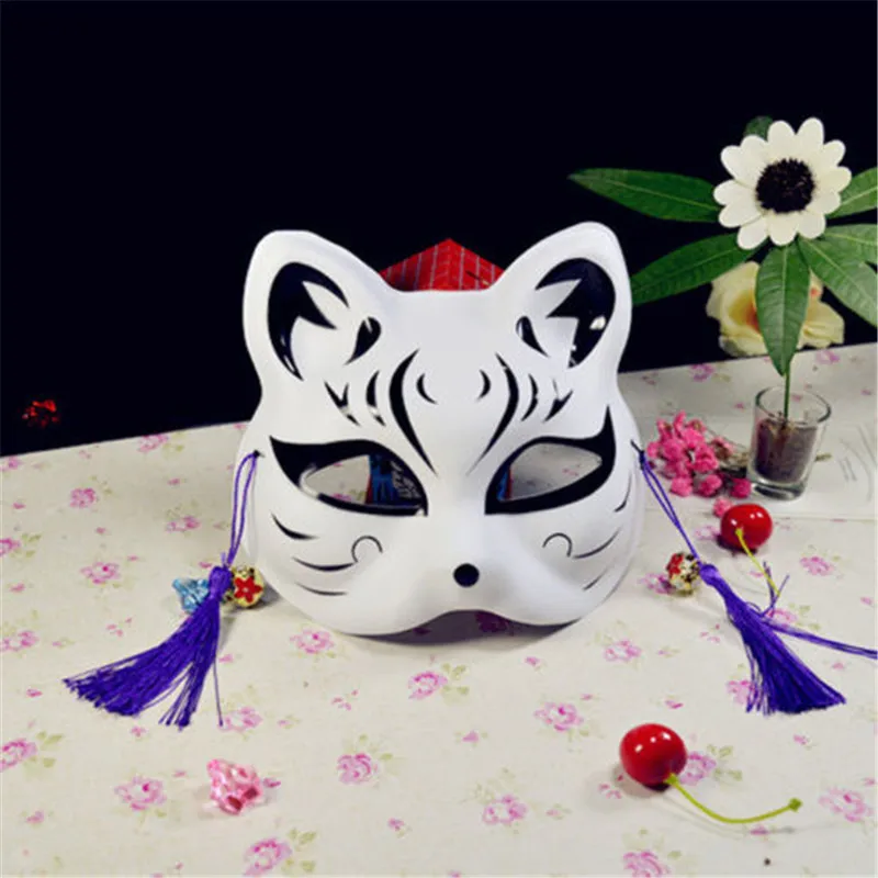 Маска из лисы на половину лица японское аниме ручная роспись Kitsune Хэллоуин