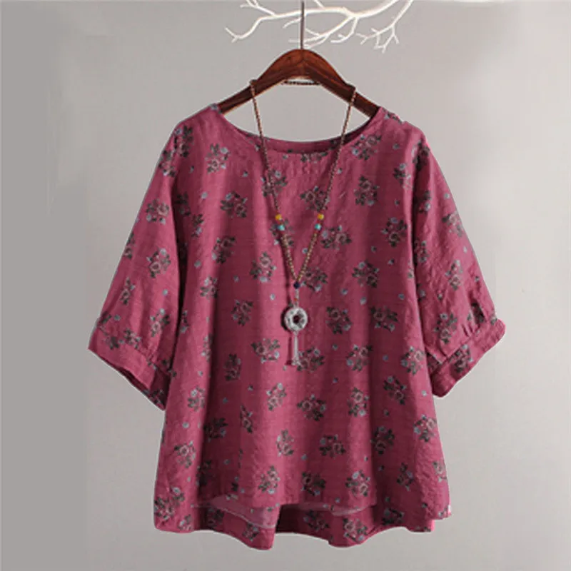 Женская блузка с цветочным принтом Boho большие размеры коротким рукавом в