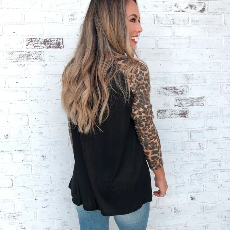 Для женщин Мода O средства ухода за кожей Шеи карман сращивания Leopard трикотажная