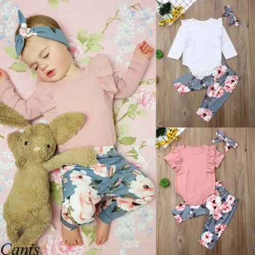 Комплект из 3 предметов для маленьких девочек топ с рюшами и цветочным принтом