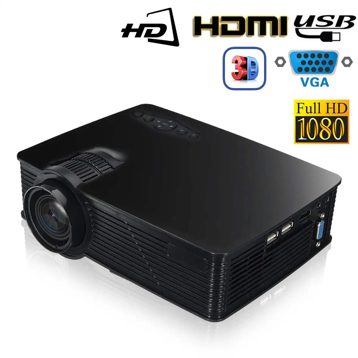 Портативный мультимедийный проектор HD 1080P 3000 люмен 3D светодиодный для домашнего