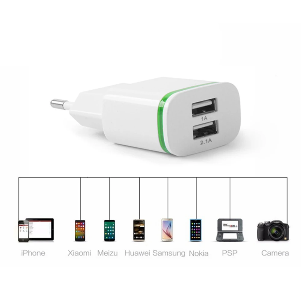 Штепсельная Вилка европейского стандарта 2 порта светодиодная лампа USB зарядное