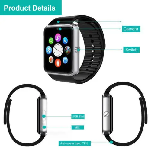 Умные наручные часы GT08 с сенсорным экраном Bluetooth Mate GPRS для Android iPhone 20A05|Смарт-часы| |