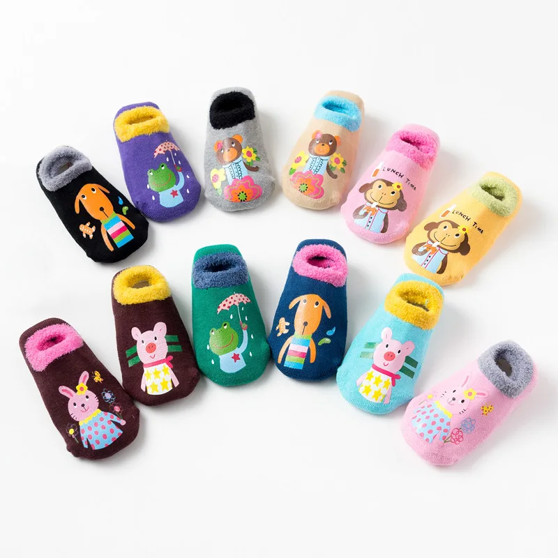 Calcetines de algod&oacute;n para beb&eacute;, ni&ntilde;o y ni&ntilde;a, antideslizantes, de goma, con dibujos de animales, gruesos, c&aacute;lidos, para invierno y oto&ntilde;o-2