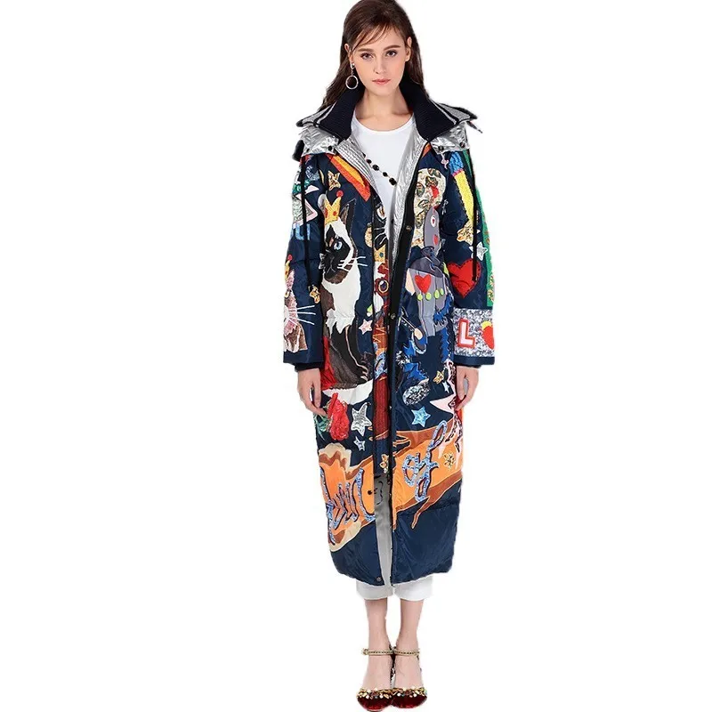 Женская парка подиумная Толстая зимняя куртка с капюшоном белая пуховик на