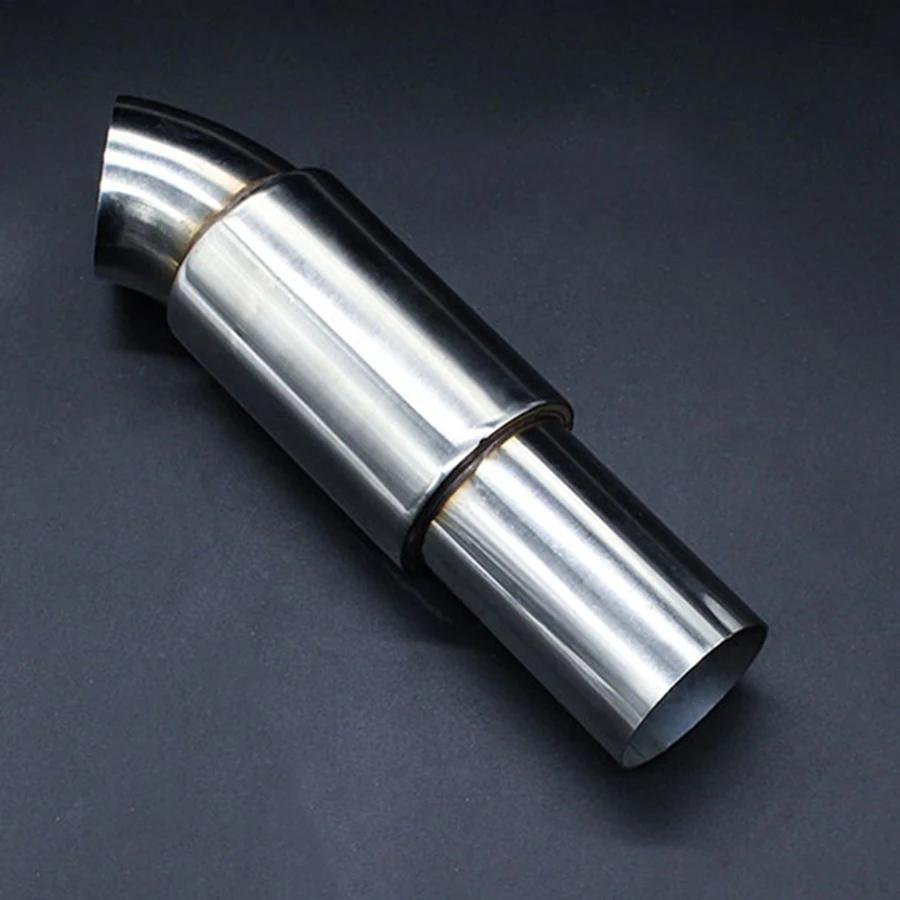 

Universal Car Muffler Exhaust Pipe Tip Resonator Polished Bent Stainless Steel Silencer 2 "inlet to 2" outlet
