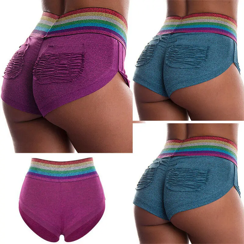 Женские пикантные повседневные цветные полосатые спортивные шорты с эластичным