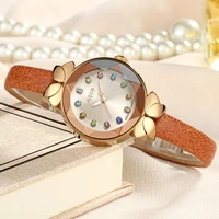 top lady womens watch miyota cute colorful crystal knot fashion hours real leather lady bracelet children girls gift no box