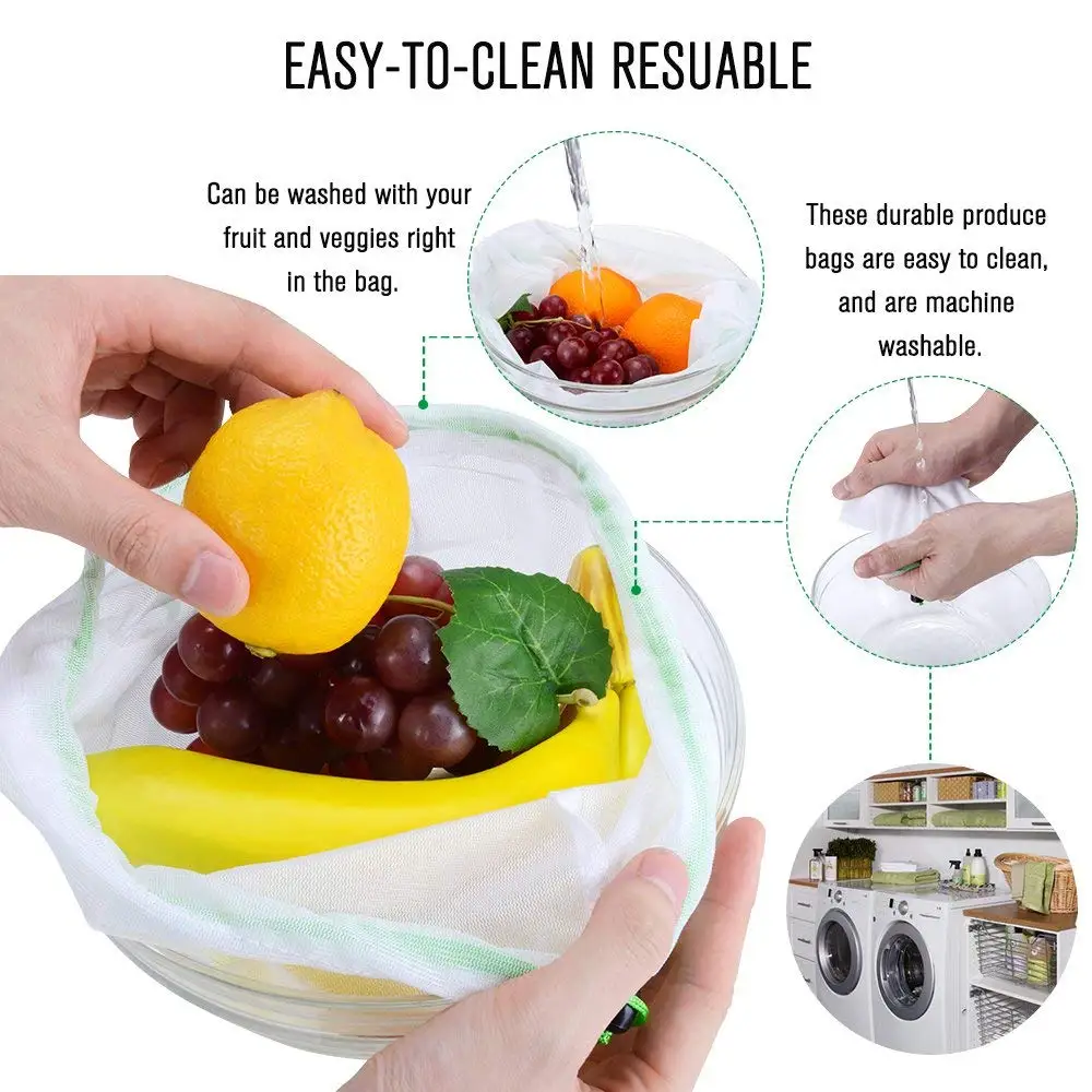 TFTP-Reusable Produce Bags 12Pcs Mesh Washable For Vegetable Fruit Sandwich Lightweight Strong Shopping Transporting Stor | Багаж и сумки