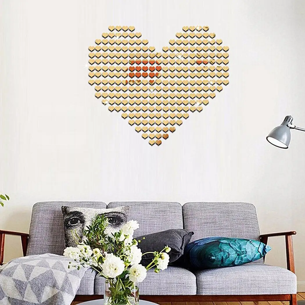 Wall Room Home Shape Decoration DIY Mirror 3D Modern Heart Stickers New Art | Дом и сад