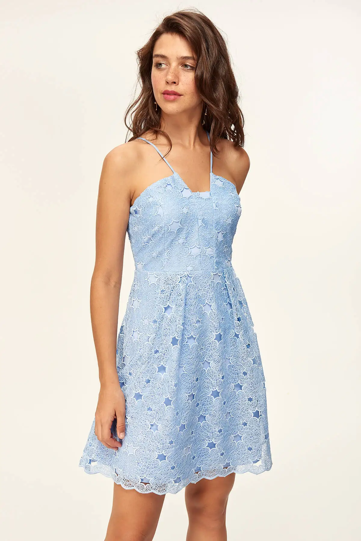 Trendyol синее кружевное платье TPRAW19BB0021|Женские платья| |