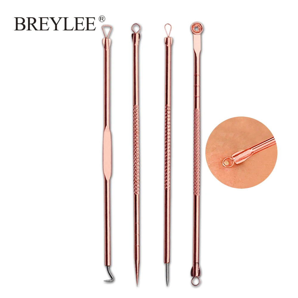 Breylee 4 шт. игла для удаления прыщей инструменты розовое золото очиститель пор