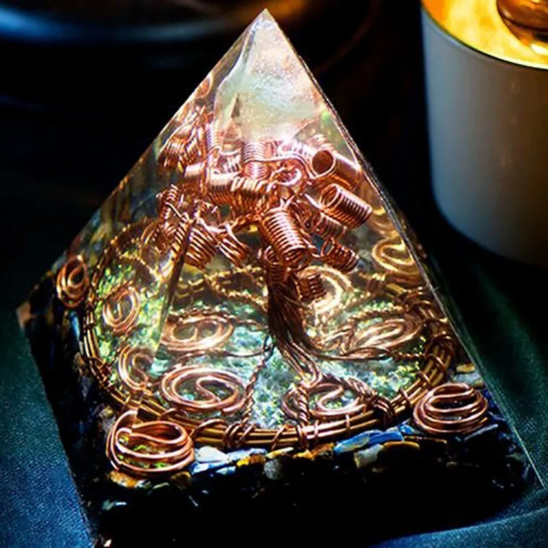AURA REIKI Orgonite Tree Of Life Pyramid Energy Magnetic Field Converter Eliminate Negative Energy Aura Crystal Decoration