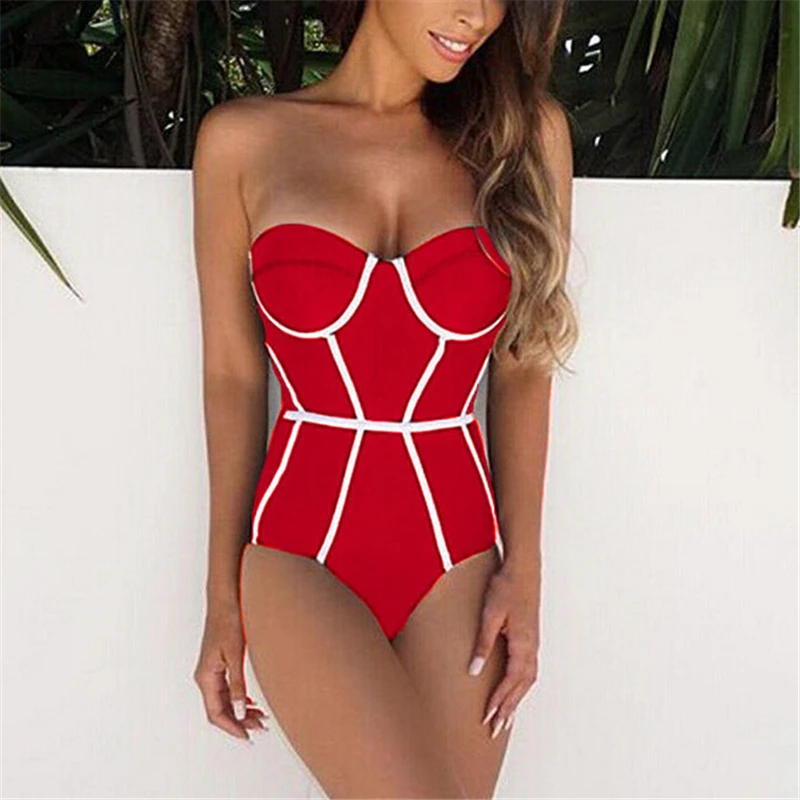 One Piece Swimsuit Women Off Shoulder Bikini Push Up Swimwear Ladies Bathing Suit 2019 Monokini | Спорт и развлечения
