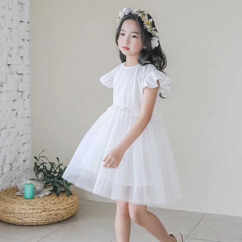 Mesh Ruffles Patchwork Kids Clothes Dresses Wedding Party White Baby Girl Formal Dress Summer 2019 New Fashion Children Clothing | Детская