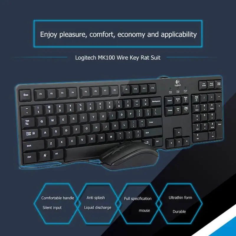 Logitech MK100 104 ключи Проводная клавиатура Мышь комбинированный набор PS2 USB для Windows