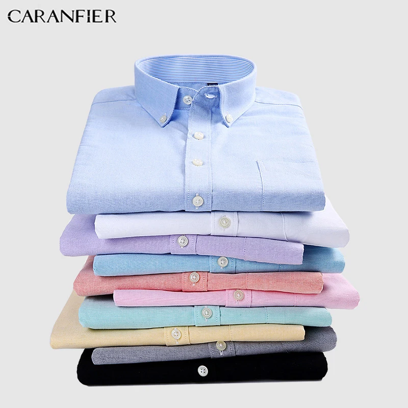 Мужская деловая рубашка CARANFIER однотонная Классическая приталенная из ткани