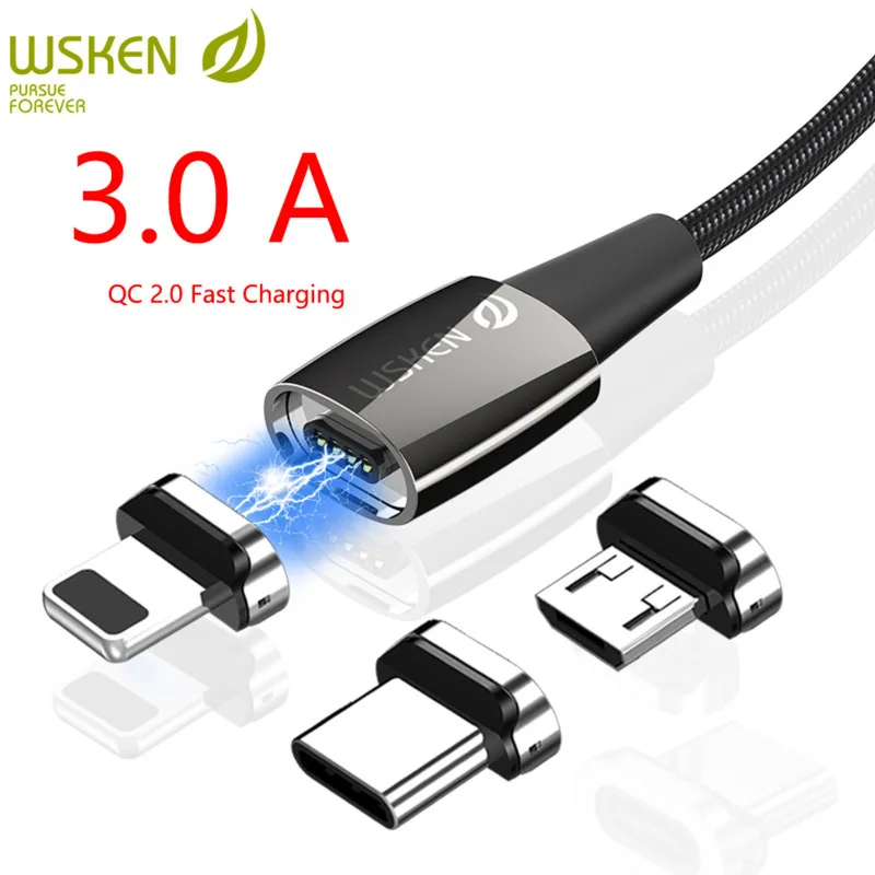 Wsken X1 pro Магнитный USB кабель для iPhone Xiaomi Samsung зарядное устройство Micro Usb Type C 3a
