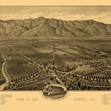 Винтажная карта Сан-Габриэль Калифорния 1893 Лос-Анджелес графство плакат печать