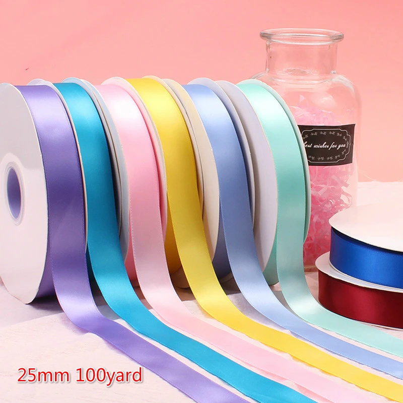 

25mm 100yard Christmas Silk Satin Ribbon Weave Bring Silk Bring Wedding Flower Gift Packing Cake Wrapping Tie Rope