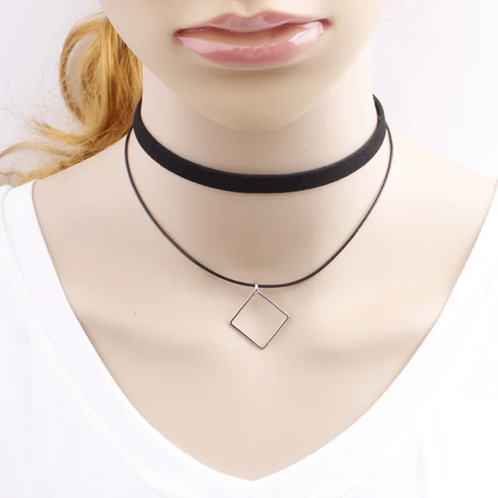 New Pattern Korean Restore Ancient Ways Concise Suede Leather Maɺm Multi-storey Clavicle Chain Geometry Pendeloque Cut Necklace |