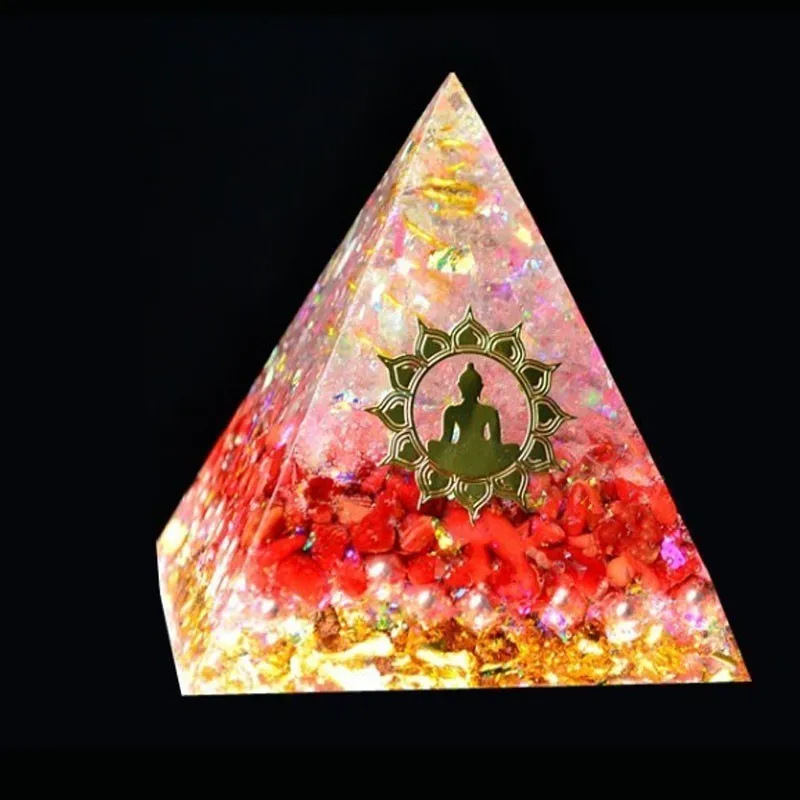 AURA REIKI Orgonite Pyramid Muladhara Chakra Ariel Natural Crystal Onyx Resin Crafts Accumulate Wealth Home Decoration Gifts