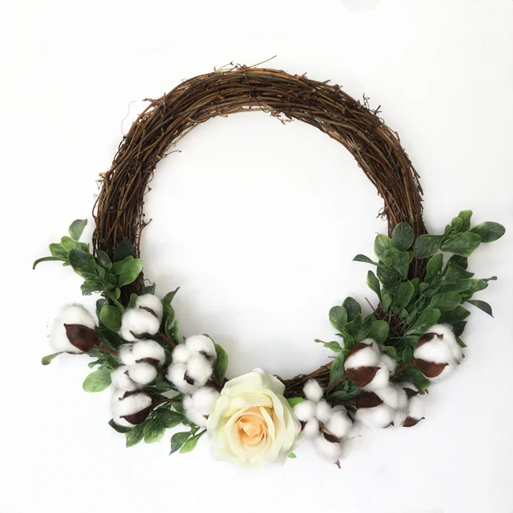 

1pc/lot Cotton and Rose Twig Wreath for Farmhouse Christmas Decoration