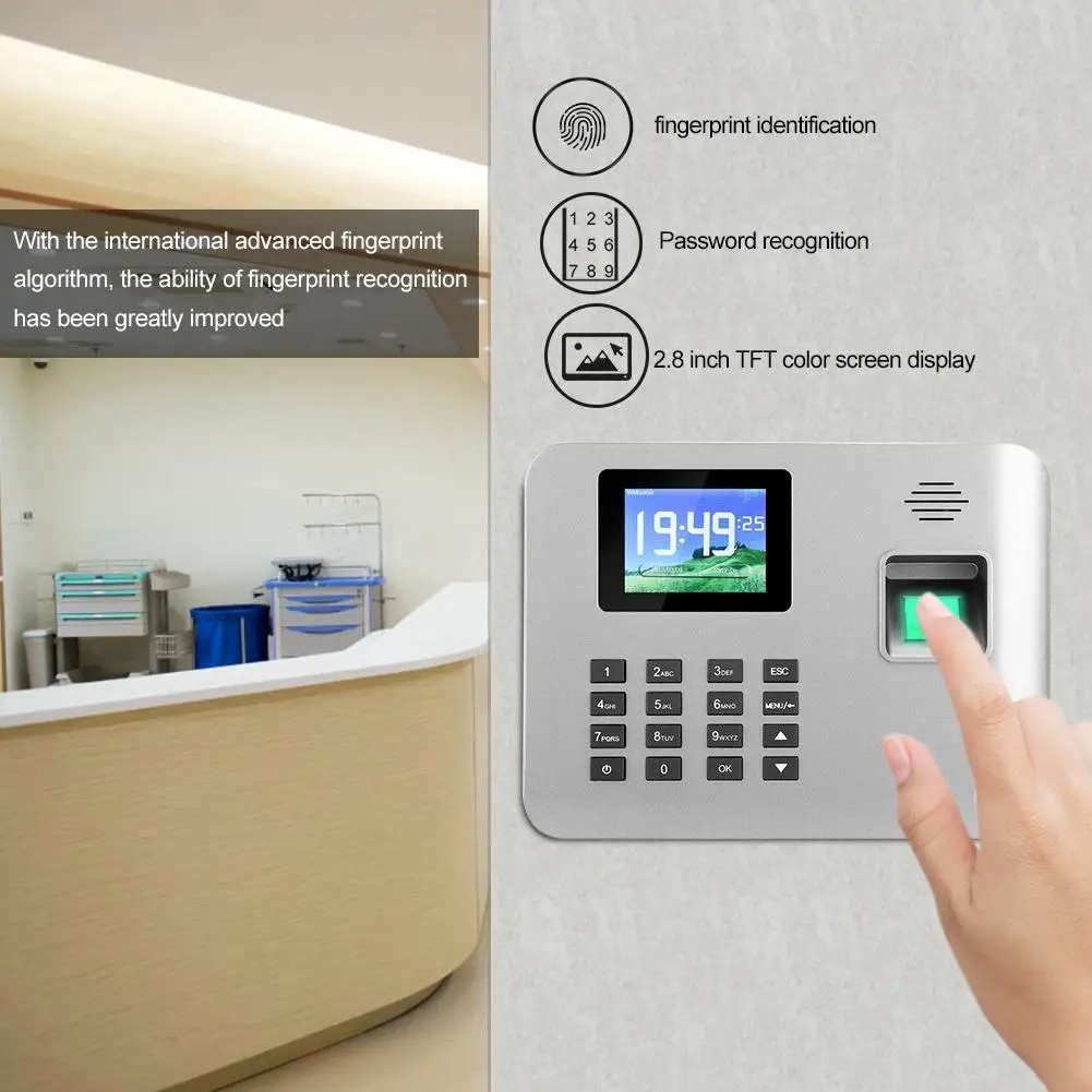 2.8Inch Screen Smart Induction Fingerprint Time Attendance Machine Clock 100-240V | Безопасность и защита