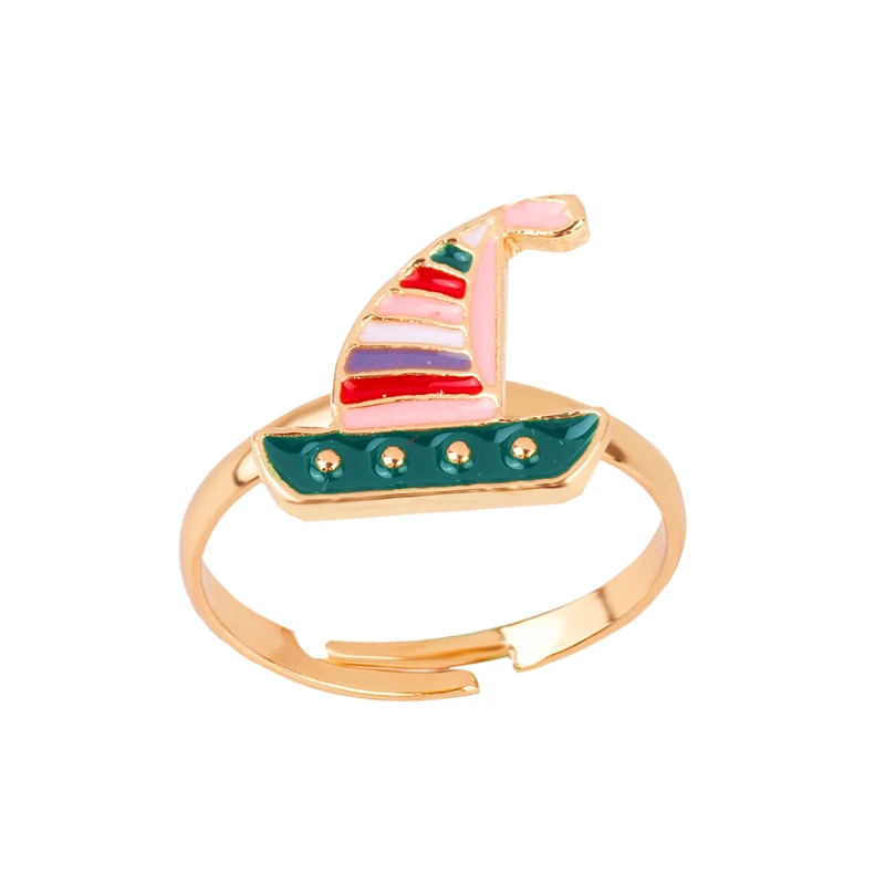 JQUEEN 2019 New Drip Oil Colorful Sailing Boat Children Kids Rings Adjustable Cartoon Opening Ring Party Birthday Jewelry Gift | Украшения