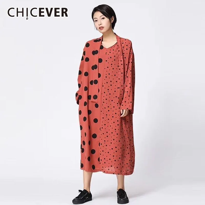 CHICEVER весенние Лоскутные женские платья в горошек для женщин воротник с бантом