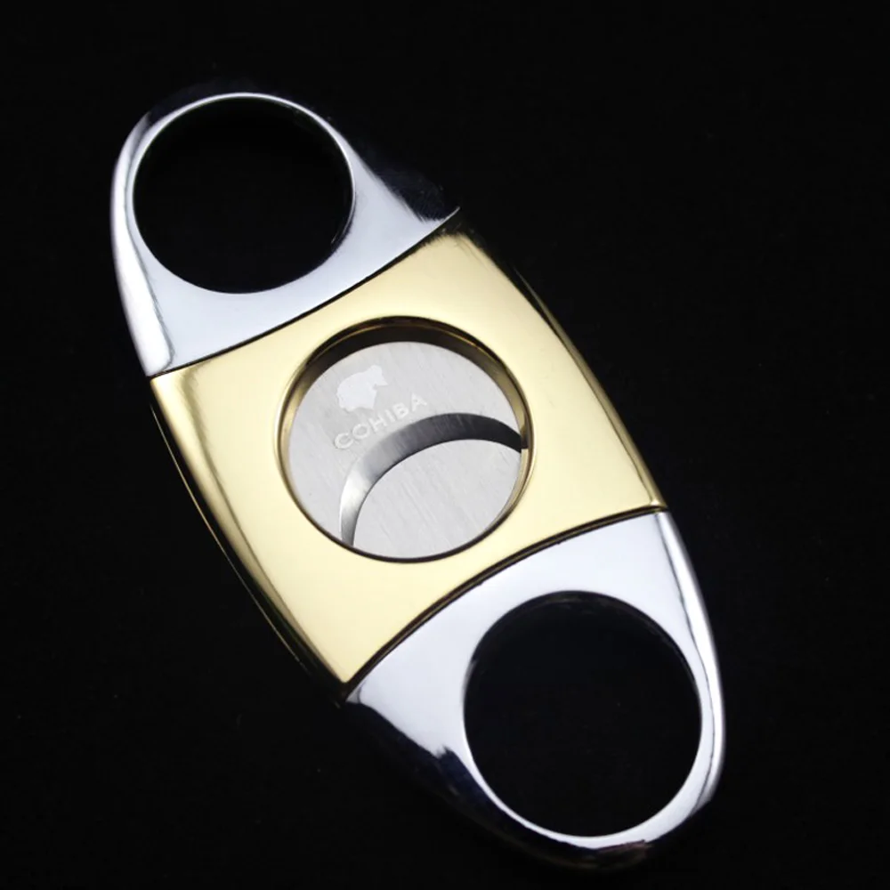 

COHIBA Double Blades Stainless Steel Sharp Gold Plated Cigarette Cigar Cutter Pocket Gadget Zigarre Smoking Accessories 152WJF