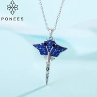 ponees drop shipping nes fashion rhodium pave crystal manta fish pendant necklace for women statement jewelry