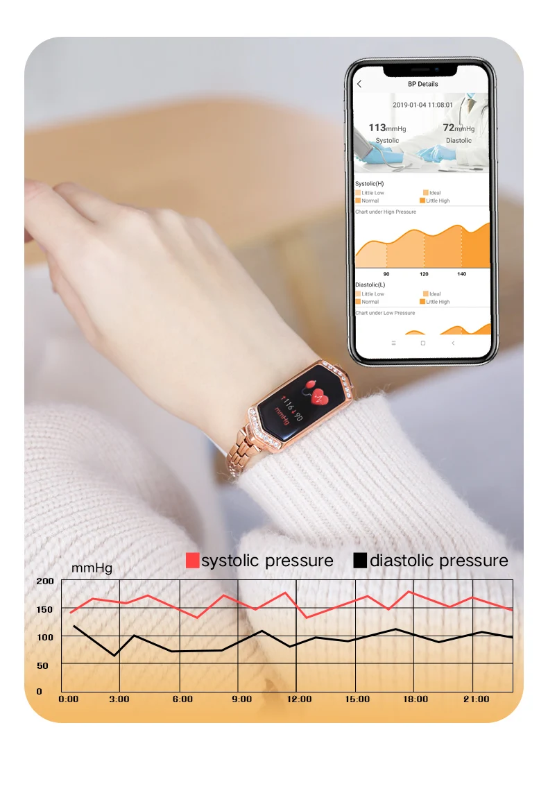 DaWhome B78 Ladies Smart Watch Women Fitness Bracelet Heart Rate Tracker Monitor Pedometer Blood Pressure Oxygen Smartwatch enlarge