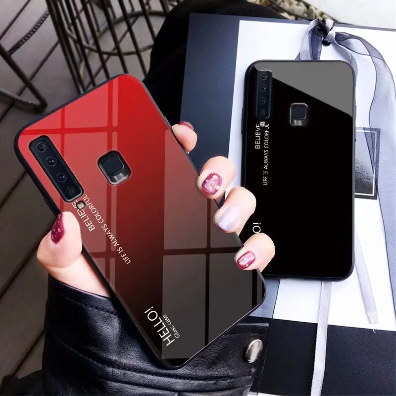 1 шт./лот чехол из закаленного стекла с градиентом для Samsung A7 2018 A750 A9 J4 Plus J6 A6s A8s Star Pro